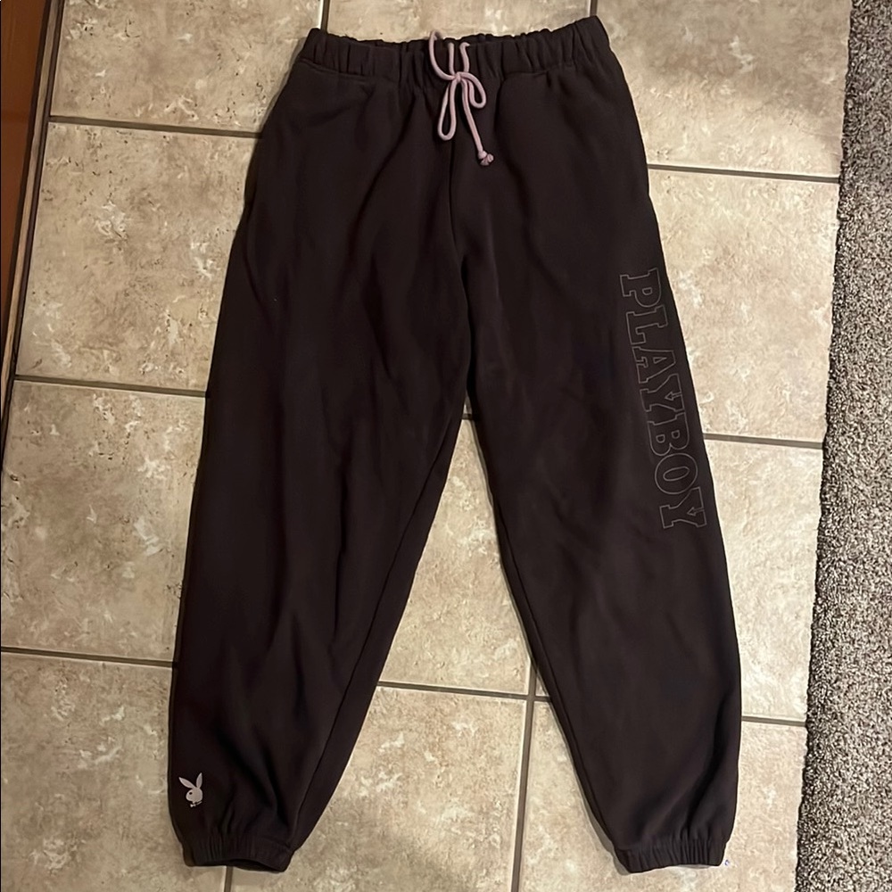 PLAYBOY Brown Sweatpants with Elastic Cuffs and Drawstring Waist